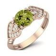 thumbnail image 2 of 1.11 Ctw Round Peridot 925 Sterling Silver Rose Vermeil Solitaire Bridal Vine Leaf Women Mother's Day Gift Ring, 2 of 3