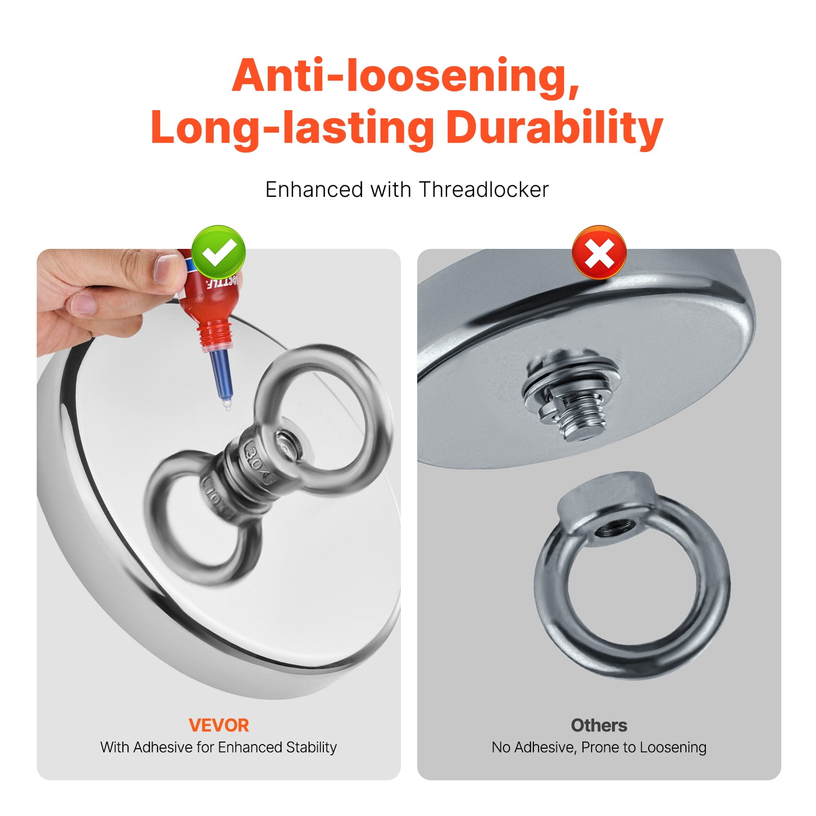 VEVOR Magnet Fishing Kit, 1300 LBS/590 Kg Single-Sided Pulling Force Strong Magnet Fishing Kit, Rare Earth Neodymium Magnetic Fishing Kit Includes Grappling Hook, Heavy Duty Rope, Gloves and Eyebolt