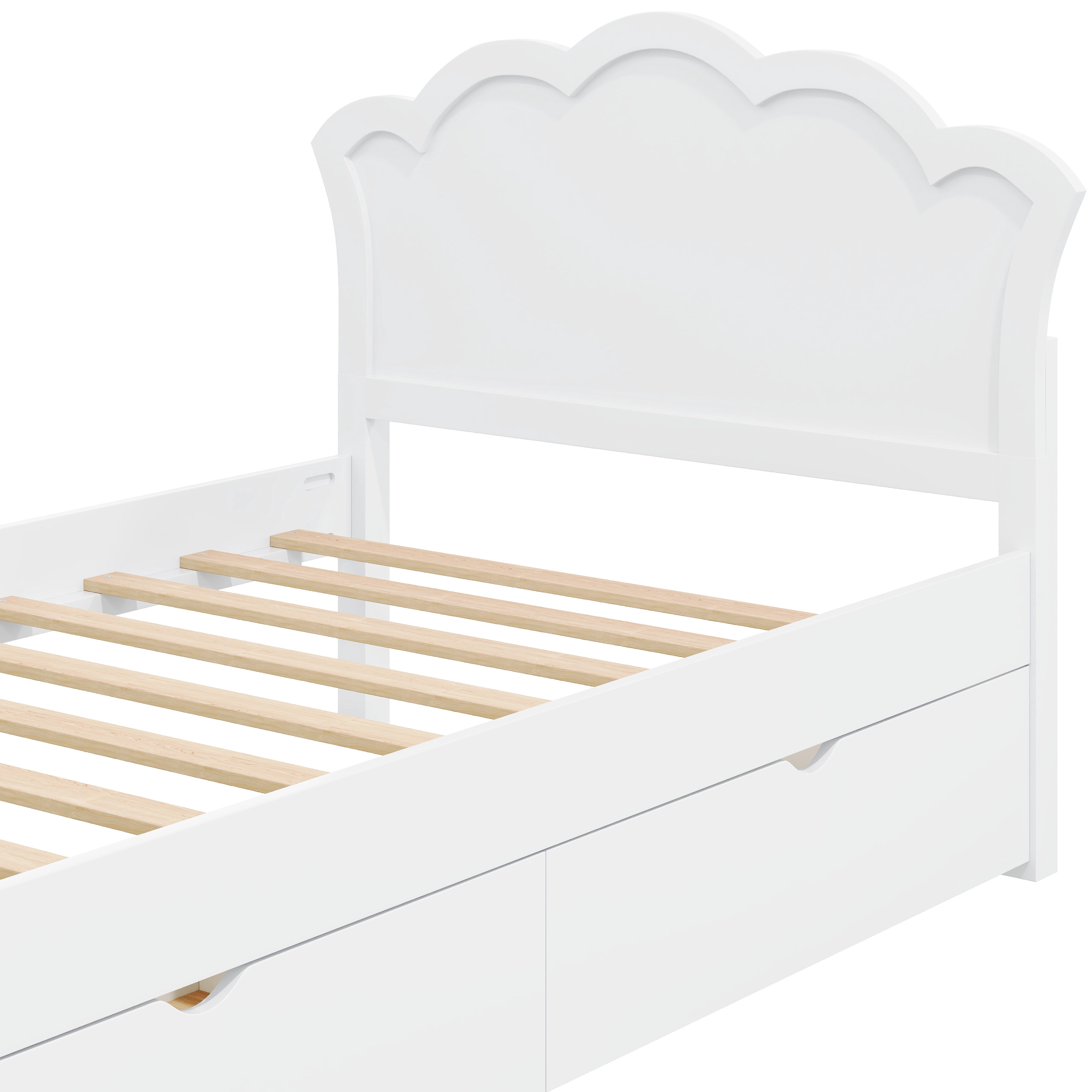 Euroco Wood Twin Size Platform Bed with 2 Drawers, White