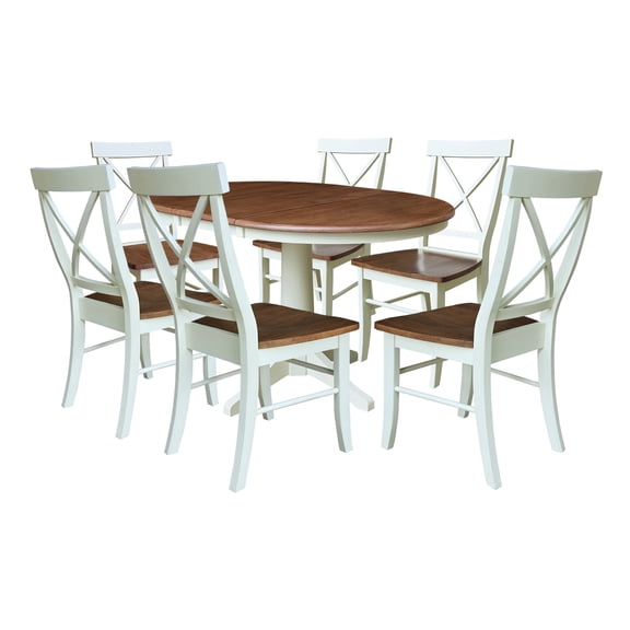 36" Round Extension Dining Table with 6 X-Back Chairs - Multi-Color