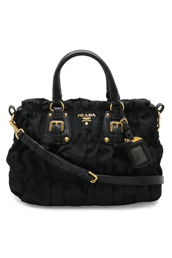 Pre-Owned PRADA TESSUTO Gathered Tote Bag, Handbag, Shoulder Nylon, NERO Black, Purchased from...