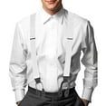 thumbnail image 2 of Hold'Em Men Y-Back Genuine Leather Trimmed Button End Tuxedo Suspenders Many Colors and Designs - White with Black Leather (Tall 54" Long), 2 of 9