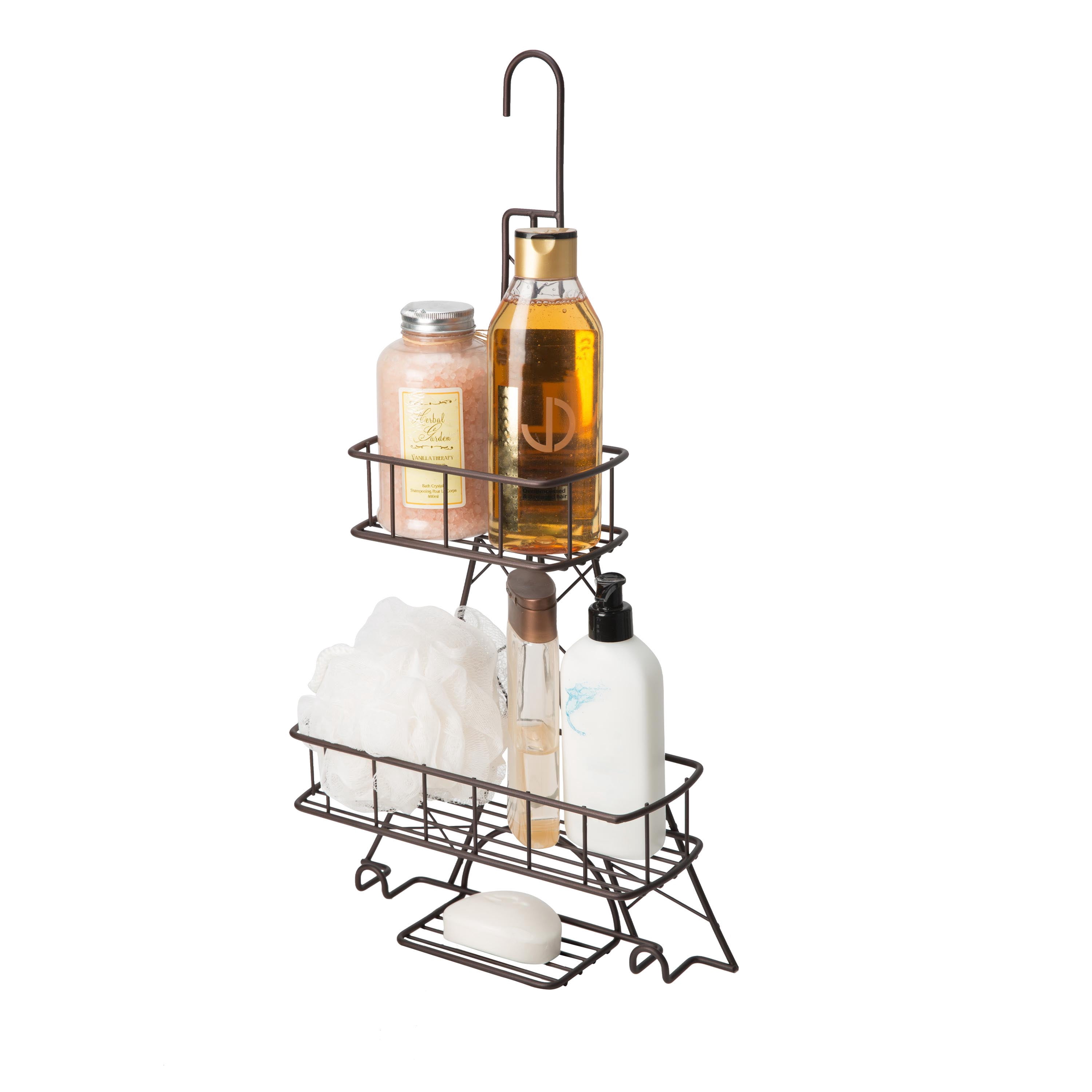 ELLE Paris Ville Des Lumieres Collection 2 Shelf Eiffel Tower Shower Caddy, Metal Bronze