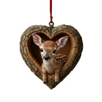 HomeDM Christmas Heart Shaped Ornaments - 2D Flat Acrylic Animal Hanging Ornaments Valentines Decorations 3.15" Heart Shaped Baubles Tree Decorations