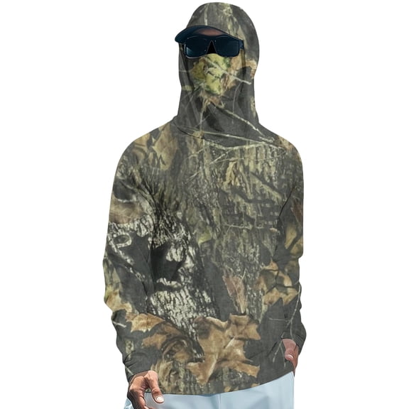 Men's Sun Protection Hoodie Shirt Hooded UPF 50 Long Sleeve Fishing Shirt Face Mask UV Rash Guard 2XL Dark Green