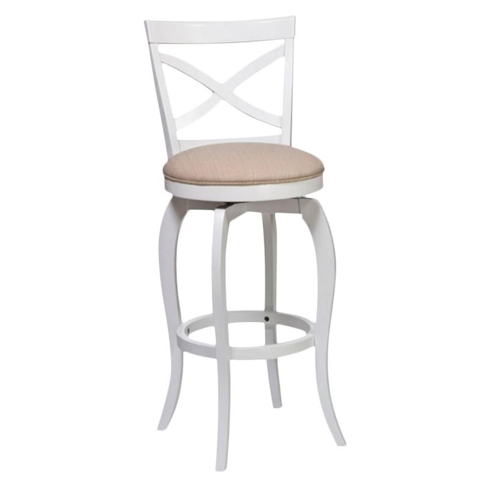Hillsdale Furniture Ellendale X-Back Wood Padded Swivel Bar Height Stool, White