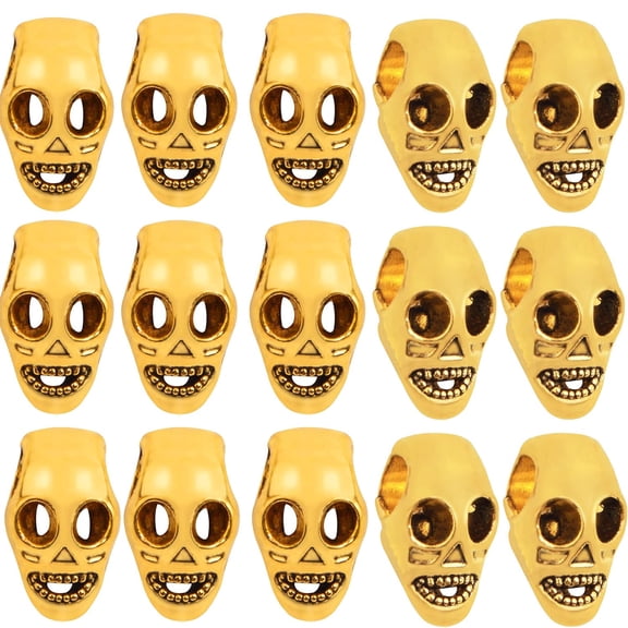 60pcs Large Hole Skull Beads Alloy Skeleton Skull Head Spacer Bead Loose Charm Beads Accessories for DIY Bracelet Necklace Jewelry Making Supplies, Antique Golden