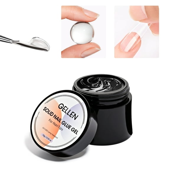 Gellen Nail Glue Gel for Fake Nails Tips, 15g Solid Nail Glue Gel for Salon Nail Art UV/LED Cure Nail Prep for Press-on Nails