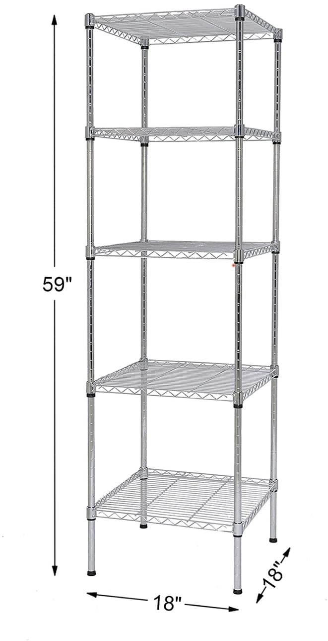 Finnhomy Heavy Duty 5-Tier Wire Shelving Unit, 18"W x 18"D x 59"H Storage Rack