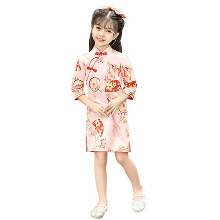 

Toddler Dress Long Sleeve Cheongsam Performance Spring Autumn Girls Dress Retro Tang Dress Girl Ethnic Style Hanfu