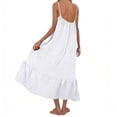 thumbnail image 3 of Uootdi Robes de Plage pour Femmes à Bretelles Spaghetti Sans Manches à Volants Unies Robes Maxi Vacances Légères Fluides en Lin Cadeau, 3 of 5