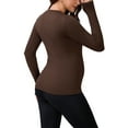 thumbnail image 3 of INSPIRE CHIC Maternity Slim Fit Shirt Stretchy Long Sleeve T-Shirts Thumbholes Round Neck Pregnancy Yoga Top S Brown, 3 of 6
