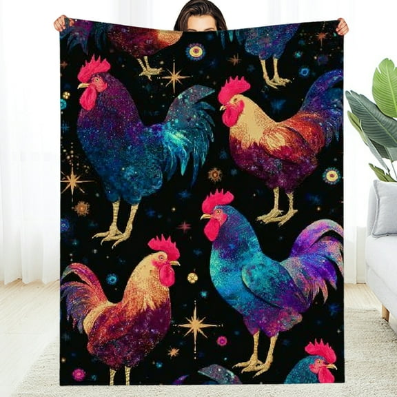 Creowell  Rainbow Chicken Blanket Baby  Rustic Farm Animal Throw Blanket for Kids Boys Girls,Neon Ombre Rooster Fuzzy   Blankets 30*40in