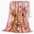 thumbnail image 2 of Blush Bows Highland Cows Sofa Pink Pearl Cow, Cozy Friendship Quote Scene, Warm Flannel Blanket for Ranch House and Living Room, Art Lovers Thanksgiving Gift, Artistic Home Decor, 2 of 7