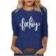 thumbnail image 1 of Mujeres Tres Cuartos de Manga Tops Día de la Mujer Impreso Cuello Redondo Blusa Suelta, Suéter de Manga Casual 3/4 para el Uso de Primavera Y Verano, 1 of 5