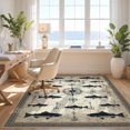 thumbnail image 3 of Design&I 8'x10' Washable Area Rug Sleek Flatweave Pet Friendly Fish Fishing Cabin Compass Weathered Waterway Chart Hooks Clownfish for King Size Bedroom, Under Bed, 3 of 7