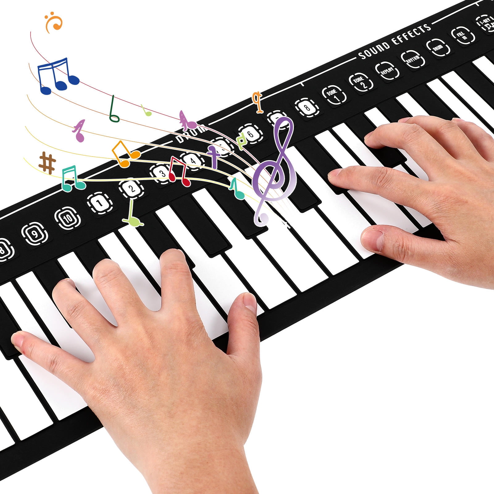 ETHZZLE Foldable 49 Keys Roll Up Piano Portable Electronic Keyboard with 16 Level Volume and Recording Playback Black