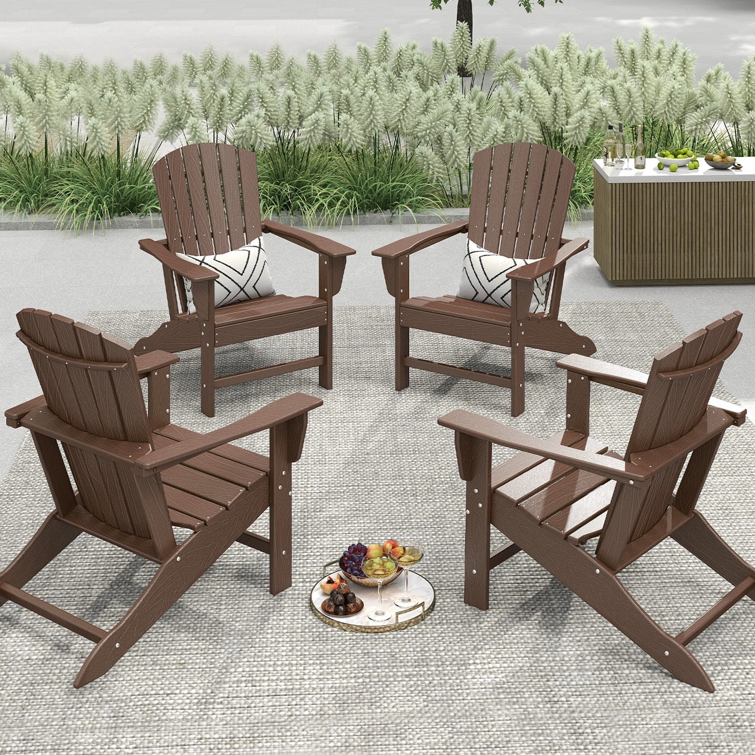FURRYFECTION Adirondack Chairs Set of 2,HDPE All-Weather Adirondack Chair, Plastic Outdoor Patio Lawn Chairs for Patio Garden Backyard Deck,Brownwood