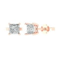 thumbnail image 2 of 2.0 Ct Princess Cut Studs White Sapphire 18K Rose Solid Solid Gold Everyday Dainty Earrings Push Back, 2 of 7