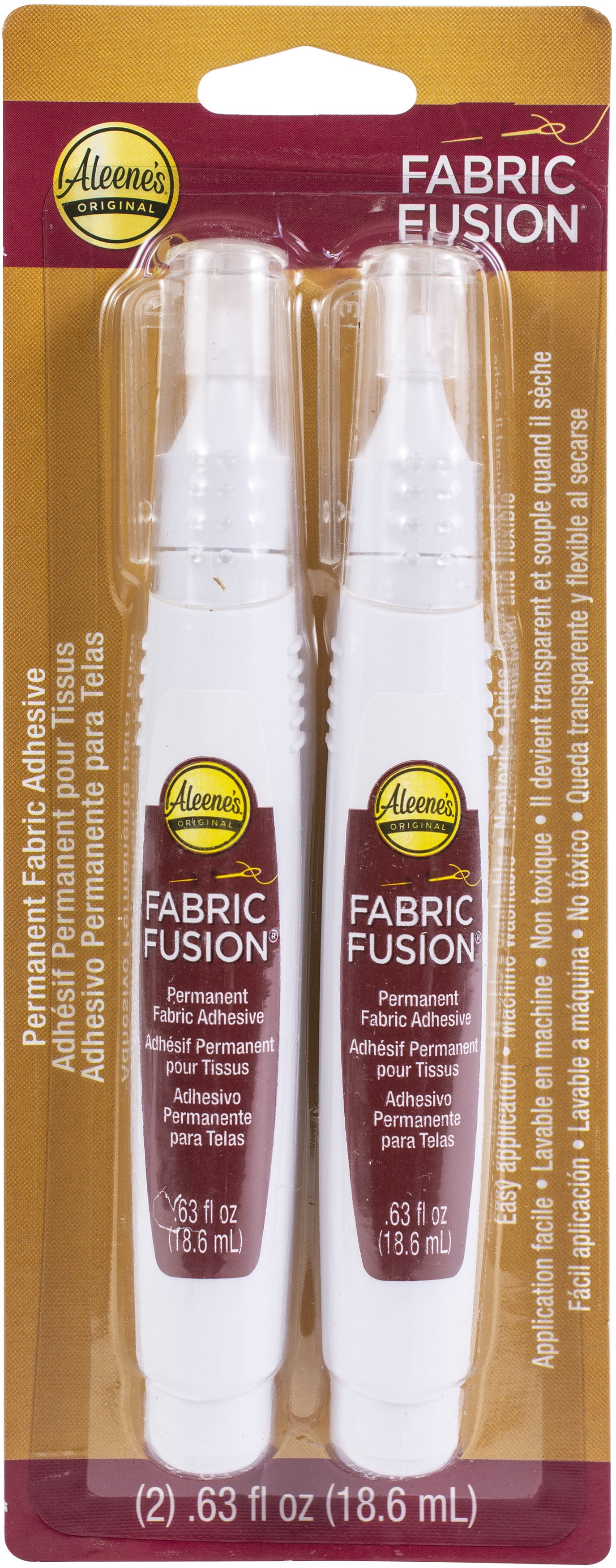 Colle permanente Aleene's Fabric Fusion en stylo, 0,63 fl. oz. Pack de 2, application précise, non toxique, sèche flexible en 4 heures, forte adhérence sur tissus
