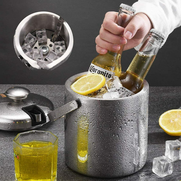 1.3L Stainless steel Ice Cube Container Double Walled Ice Bucket as Ice  Container with Tongs And Lid Ice Container