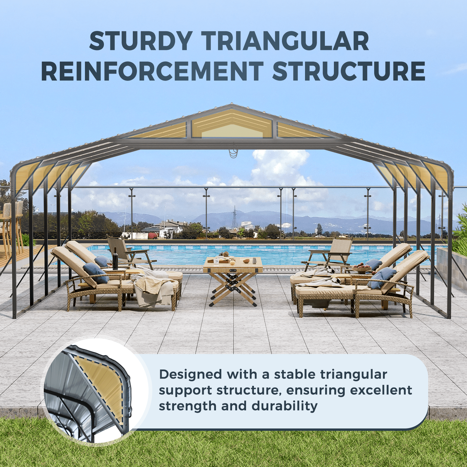 20x20FT Metal Carport, Heavy Duty Carport with Galvanized Steel Roof and Enhanced Base, Upgraded Large Outdoor Canopy, Metal Garage for Cars, Boats, Trucks, Gray (20x20FT)