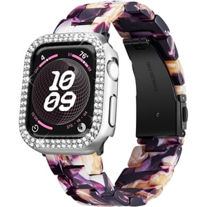 XIHAMA Resin Watch Bands for Apple Watch Band 40mm 41mm 44mm 45mm iWatch Watch Strap with Glitter Bling Protective Case Cover Wristband for Apple Watch Series 8 7 SE SE2 6 5 4