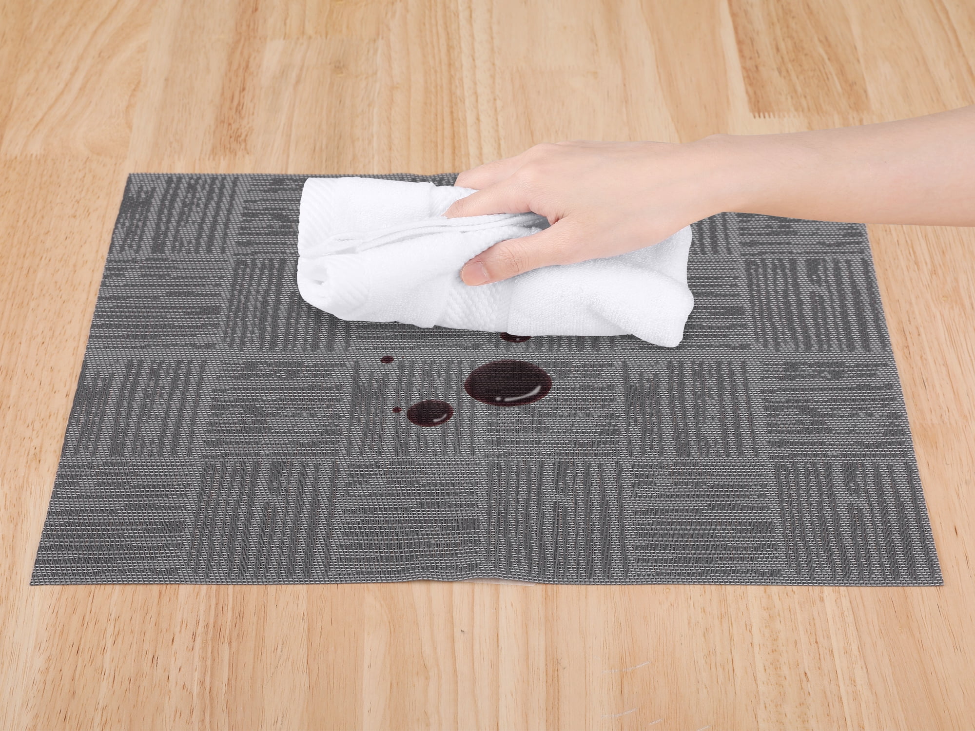 Unique Bargains Vinyl Placemats for Kitchen Dining Table Wipeable Mat Dark Gray 18x12in