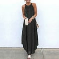thumbnail image 2 of Henpk Summer Dresses for Women Striped T Shirt Dress Casual Midi Dress Short Sleeve Sundress with Pockets Summer Striped Asymmetric Sundress Strap Long Bohemian Dress Black XL, 2 of 5