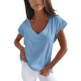 thumbnail image 2 of Blue T Shirts For Women T Shirts V Neck Loose Fitting Summer Tops Short Sleeve, 2 of 9