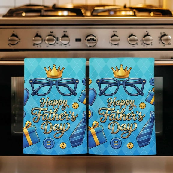 Father's Day Kitchen Towels Set of 4, Blue Ties Gifts Ombre Geometric Absorbent Dish Towels for Kitchen, Microfiber Hand Towel, Quick Drying Tea Towel for Cleaning Decorative Dishcloths