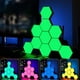 thumbnail image 5 of Lámpara de pared LED RGB modular hexagonal | Aplicación y control remoto | Panel de luz de nido de abeja para sala de juegos, dormitorio, sala de estar | 16 millones de colores | Diseño de bricolaje, 5 of 8