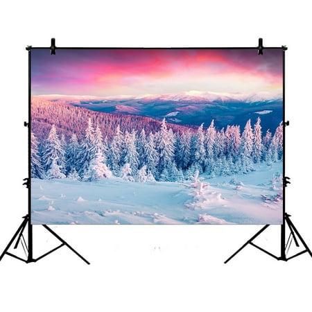Image of PHFZK 7x5ft Colorful Winter Scene Backdrops Carpathian Mountains and Snowy Trees Photography Backdrops Polyester Photo Background Studio Props