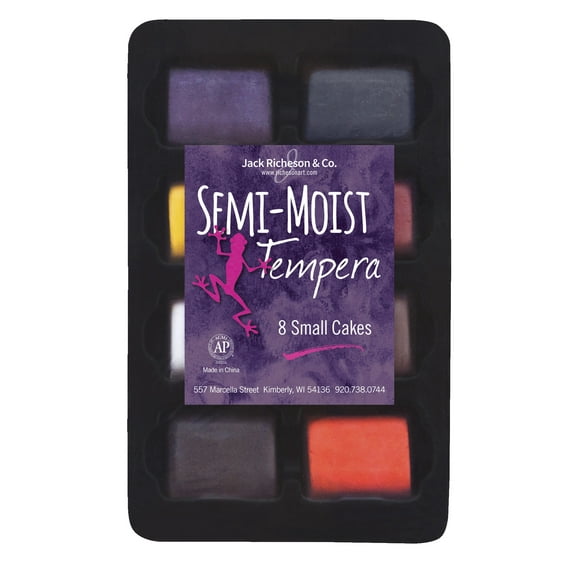 Jack Richeson Semi-Moist Small Tempera Cakes Wit Tray, Assorted Colors, Set of 8