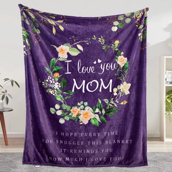 Gifts for Mom, Mom Gifts, Birthday Gifts for Mom, Mom Birthday Gifts, for Mom, Mom Gifts from Daughters, I Love You Mom Blanket, Soft Flower Throw Blanket 60"X50", Purple