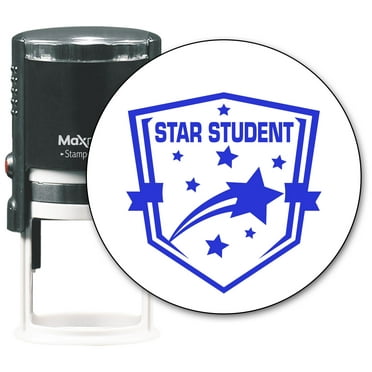 MaxMark Round Teacher Self Inking Stamp - STAR STUDENT - Jumbo Series, Style TS313 with Blue Ink
