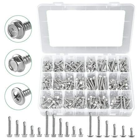 

Vervmczn Self Tapping Screws 410 Stainless Steel 325 Pieces 8 10 Hex Washer Head & Head Self Drilling Screw Assortment Kit