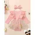 thumbnail image 5 of Nygoyerh Baby Girls 2PCS Outfit 3M 6M 12M 18M 24M Floral Mesh Patchwork Ruffles Long Sleeve Romper Dress and Cute Headband Set Newborn Infant Clothing, 5 of 9
