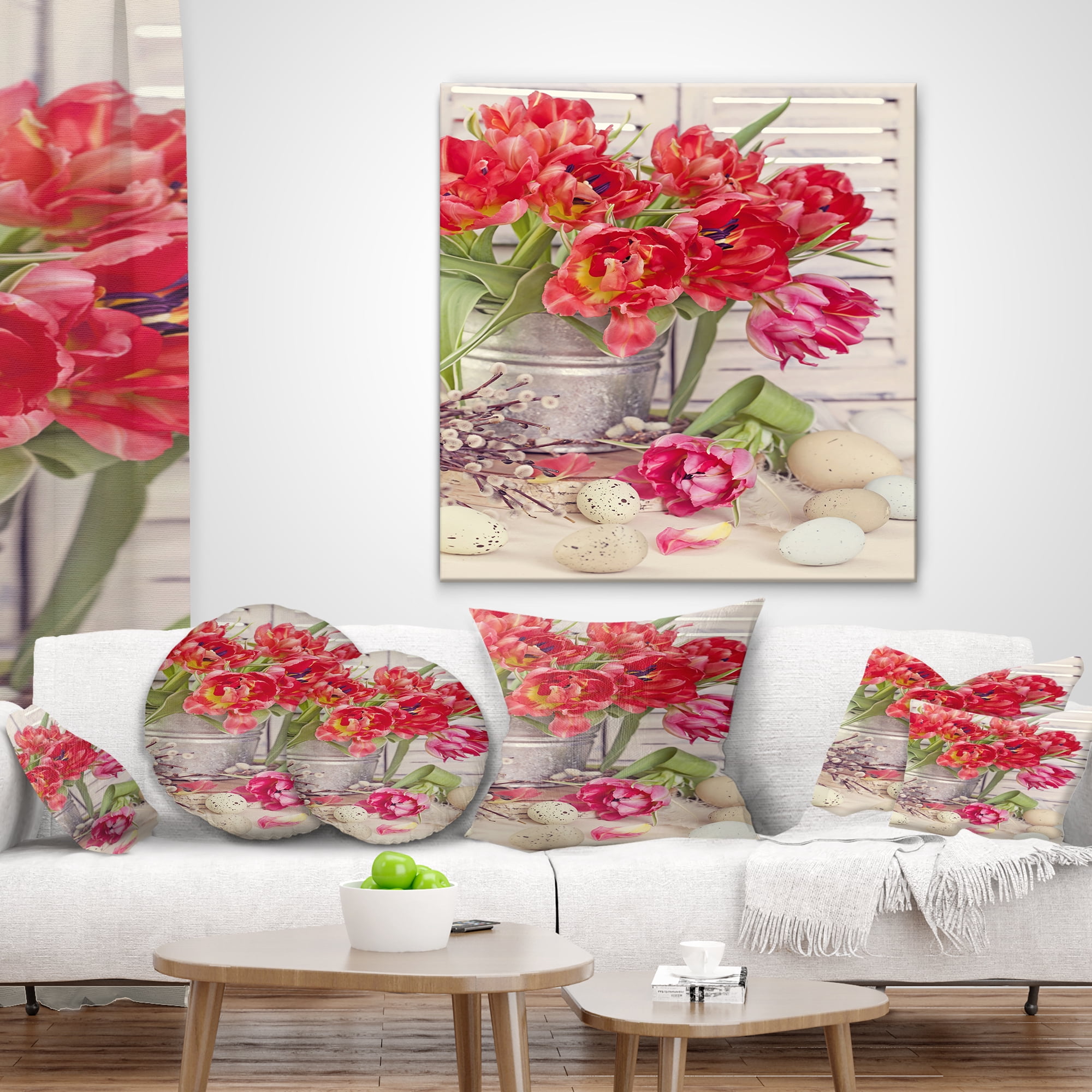Designart Tulip Flowers and Easter Eggs - Floral Throw Pillow - 12x20