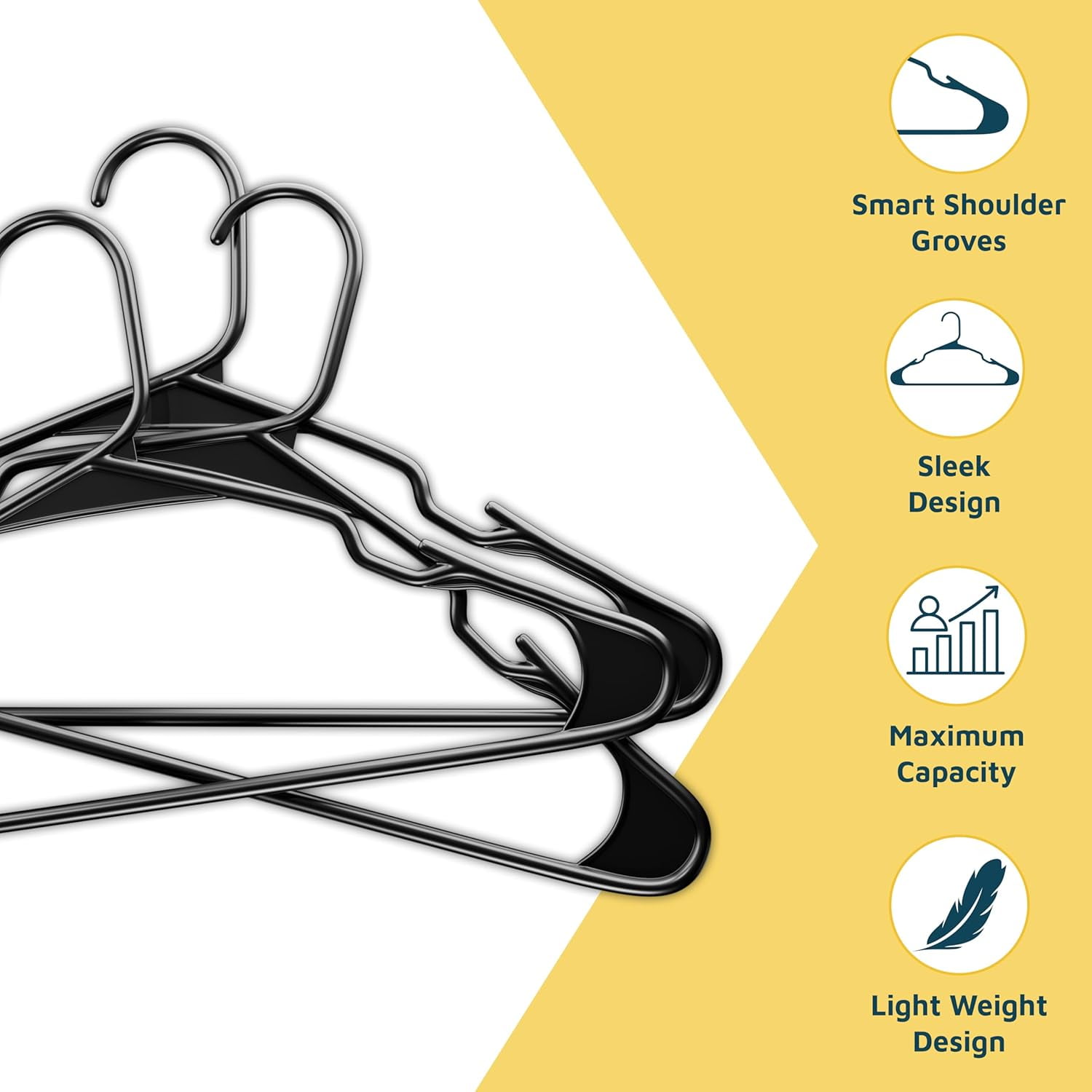 Plastic Clothes Hangers – Heavy Duty Hanger Set, for Organizing Clothes, Dresses, and Coat, Holds Up to 5 lbs, Space-Saving Hangers with Non-Slip Shoulder Grooves, Pack of 10, Black