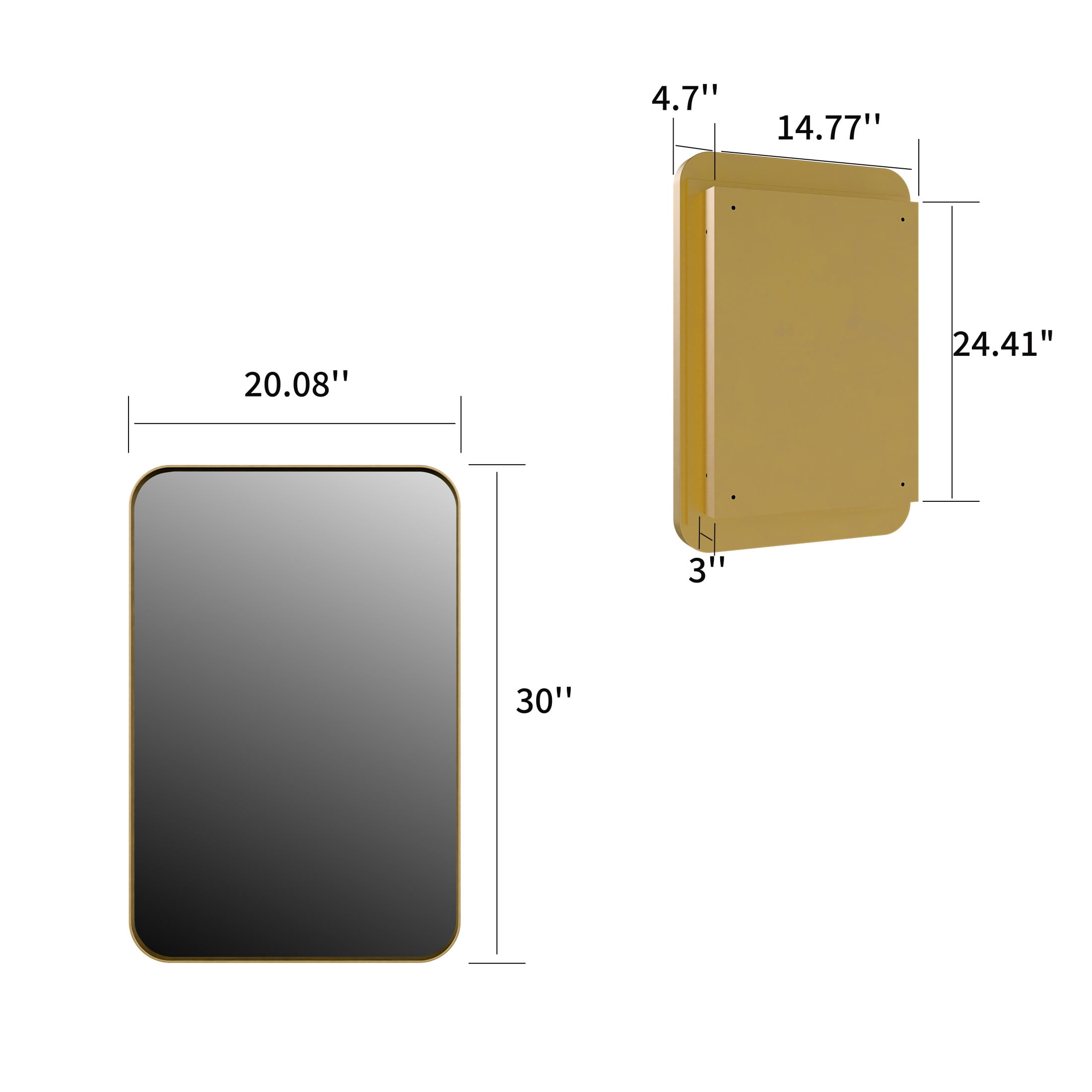 Noble House 20×30 Recessed Medicine Cabinet with Mirror, Metal Frame, Adjustable Shelves, for Bathroom, Matte Gold