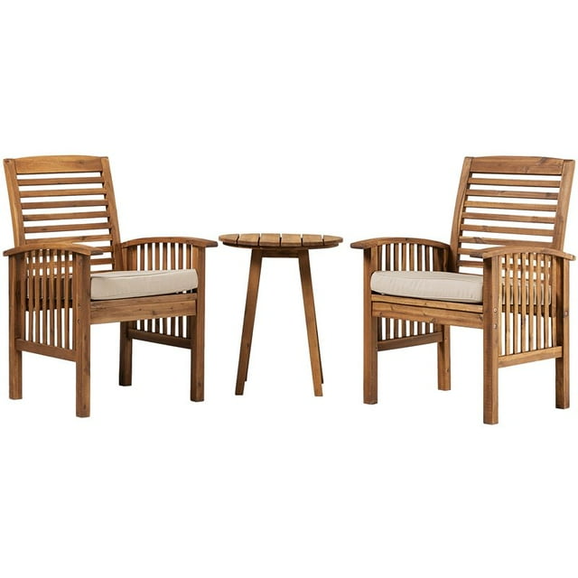 3-Piece Solid Acacia Wood Outdoor Conversation Set in Brown