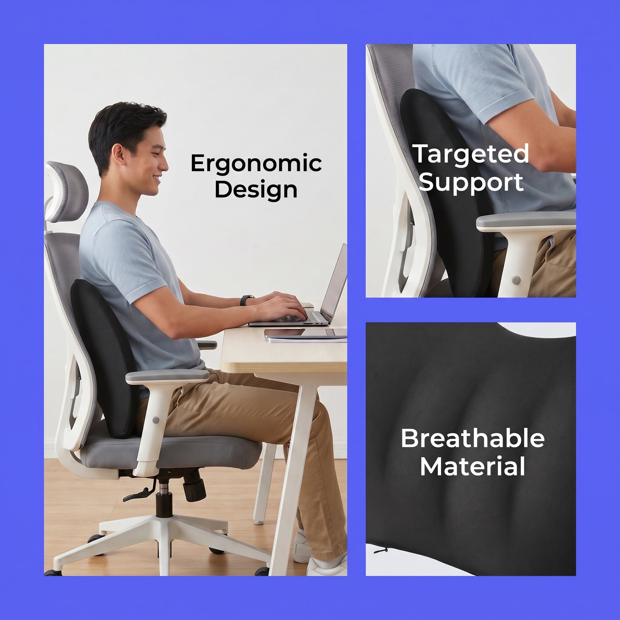 Unique Bargains Lumbar Support Pillow Memory Foam Back Support Black 16.5" x 3.9" x 12.2"