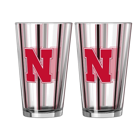 Logo Brands Nebraska Huskers Two-Piece 16oz. Striped Pint Glass Set