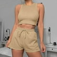 thumbnail image 2 of Comfy Waffle 2 Piece Set for Women Sleeveless Tank Tops with Drawstring Shorts Solid Color Summer Lounge Matching, 2 of 6