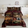 thumbnail image 2 of Patchwork Cabin Lodge Down Comforter Queen,Bear Deer Hunting Comforter Set,Boho Western Azetac Tribal Exotic Bedding,Jungle Woodland Animal Duvet Insert with 2 Pillow Cases Room Decor, 2 of 6