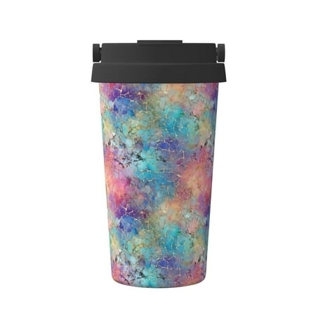 

Matuu blue pink colorful cracked texture for Insulated Coffee Mug Reusable Travel Coffee Cup Spill Proof 16oz Stainless Steel Coffee Cups for Hot/Ice Coffee Tea