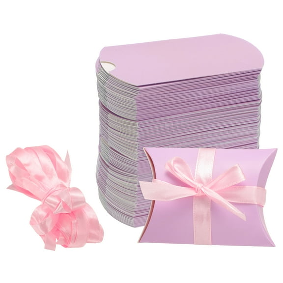 100Pcs Pillow Boxes 3.5 x 2.8 x 1 Inch Gift Boxes, Presents Paper Candy Favor Boxes, Purple