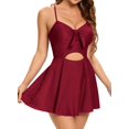 thumbnail image 1 of Traje de baño de una Pieza con Nudo en la Parte Delantera y Espalda Hueca con Cordones para Mujer Vino Rojo - a M Vino Rojo - a M Xishao ropa, 1 of 2