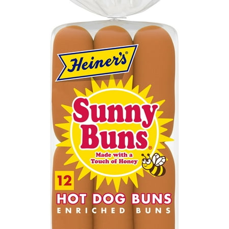 Heiner's Sunny Buns Honey Enriched Hot Dog Buns, 12 count, White Hot Dog Buns, 18 oz Bag